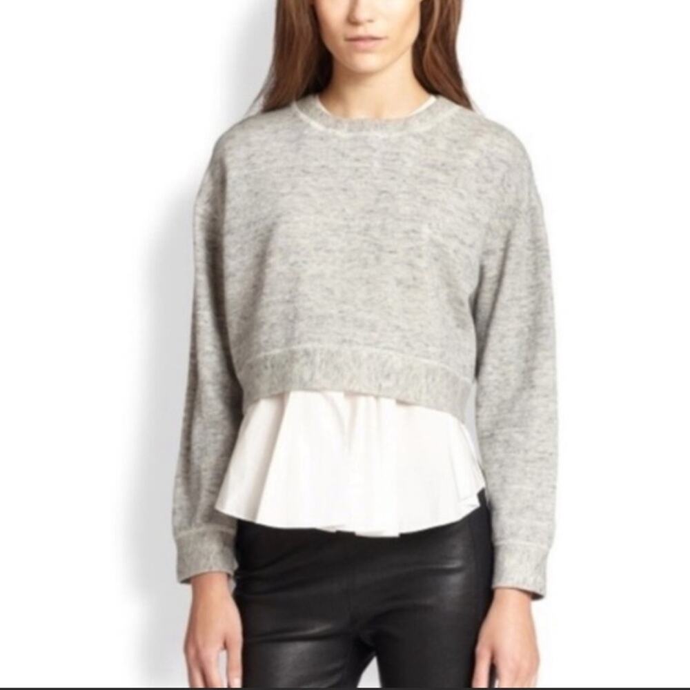 10 CROSBY DEREK LAM Women's Heathered Gray Crop Crew Neck Sweater